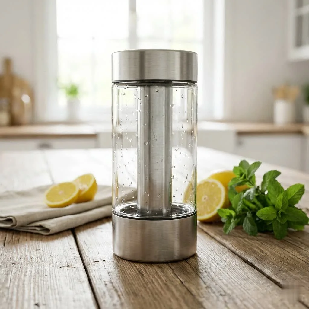 Steripen water purifier with a water bottle in an outdoor setting